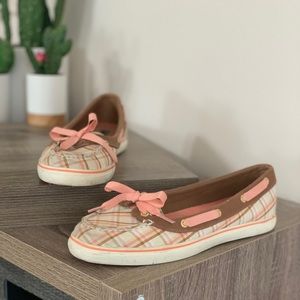 Pink gold plaid Sperrys